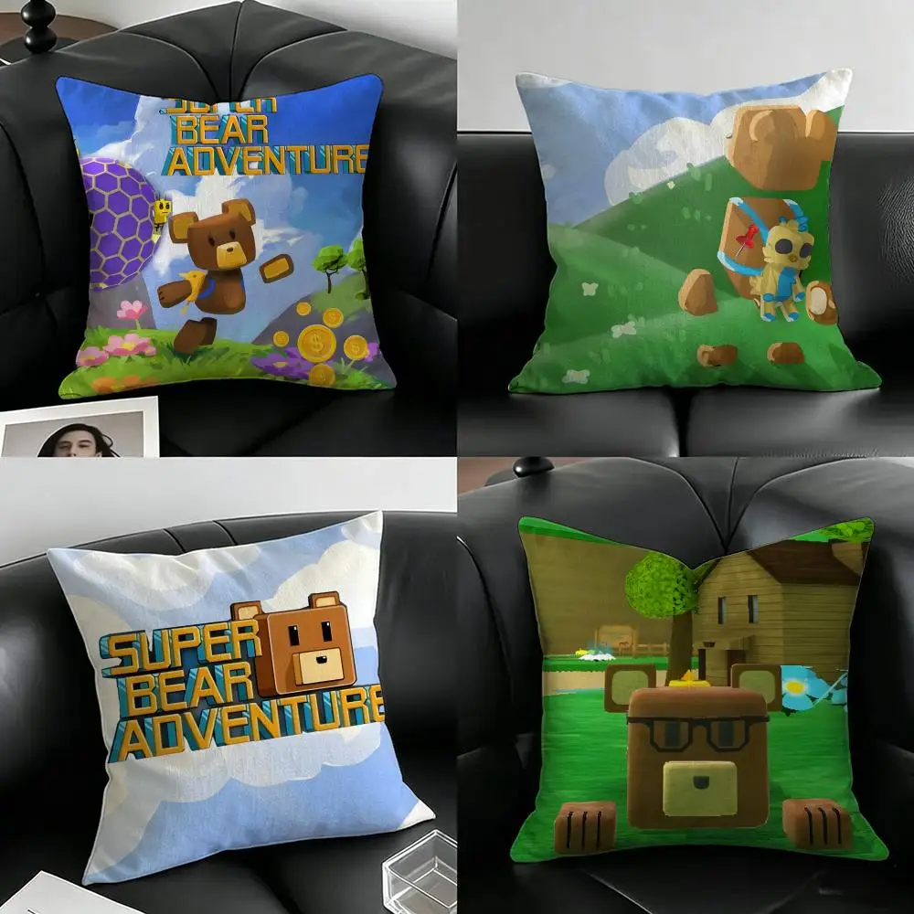 Cartoon Super Adventure Bear Club Cushion Cover Natural Linen Pillowcase Set, All-in-One Decor for Sofa, Bedroom & Chair