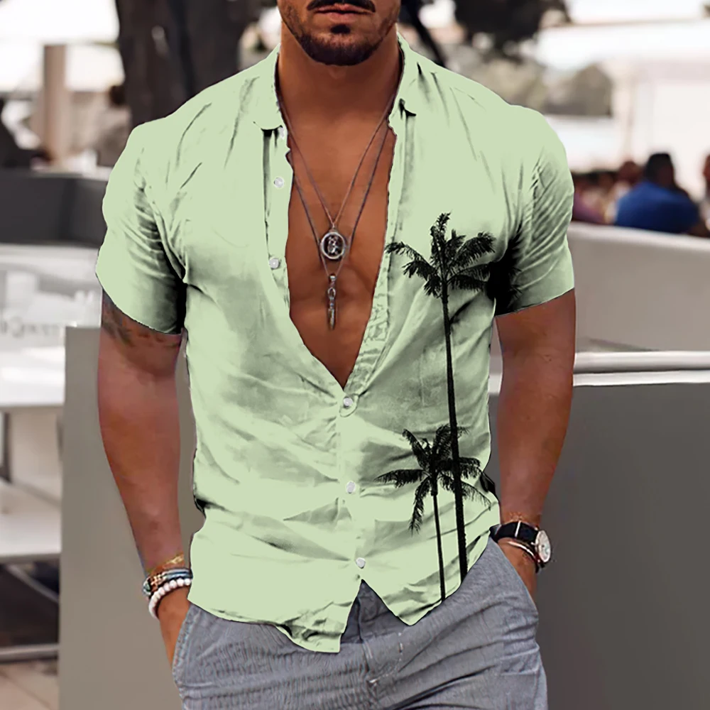 New Coconut Tree Shirts For Men 3d Printed Men's Hawaiian Shirt Beach 5xl Short Sleeve Fashion Tops Tees Shirt Man Blouse Camisa