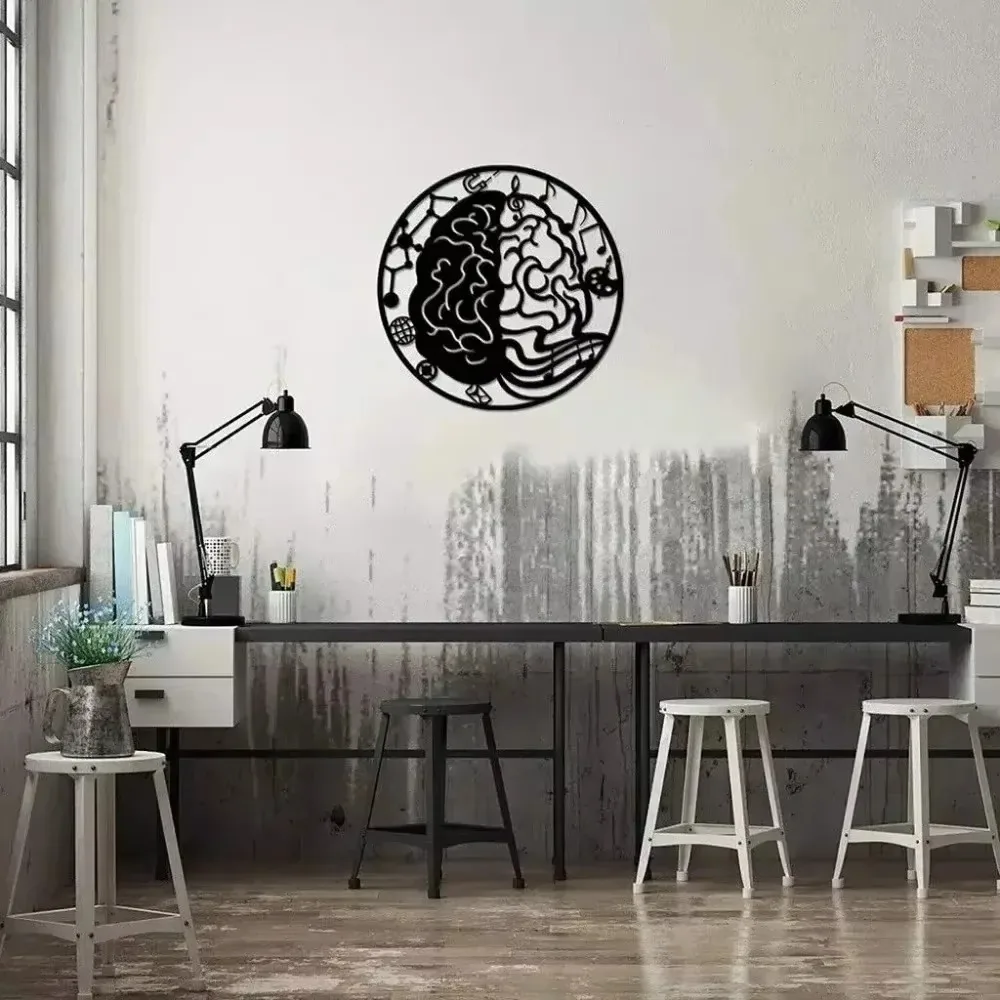 Iron Metal Wall Art Brain Hemisphere Left Right Brain Poster for Home Office