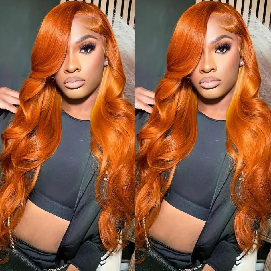 Ginger Orange Body Wave Wigs HD Lace Frontal Wig 13x6 13x4 Human Hair 30 36 Inch PrePlucked Brazilian Wigs For Women Lace Front