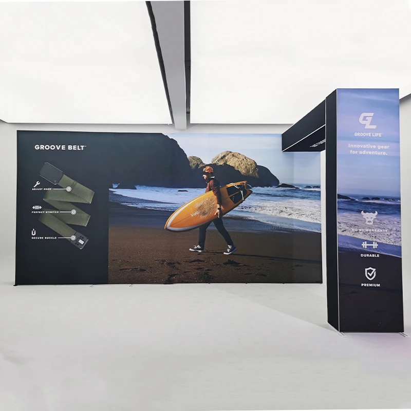 Présentoir de cabine d'exposition commerciale pliante en aluminium, tissu de Tension 10x10 pieds ou 10x20 pieds pour exposition