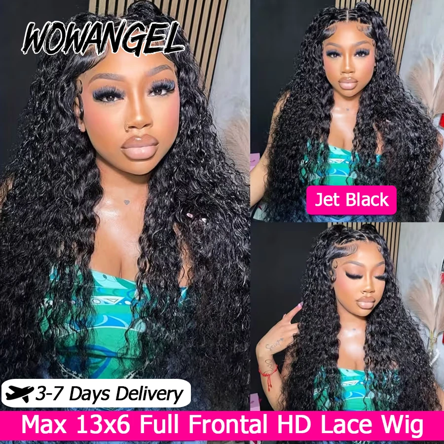 34 بوصة موجة المياه 13x6 HD الدانتيل أمامي خصلات الشعر المستعار الإنسان أسود نفاث 250% مجعد غلويليس كامل الباروكات الأمامية قبل قطعها للنساء