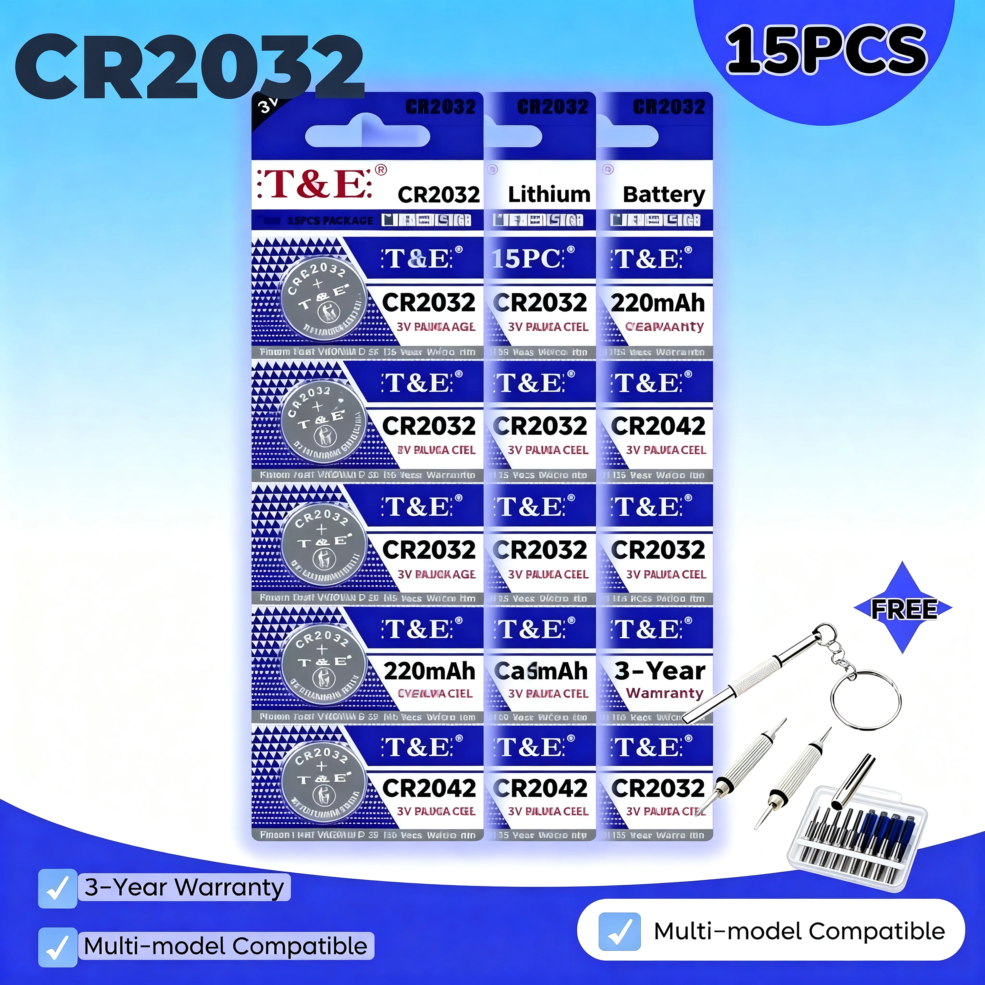 

3V CR2032 Lithium Battery 220mAh Continuous Power Supply 3-year Warranty Multi-model Compatible
