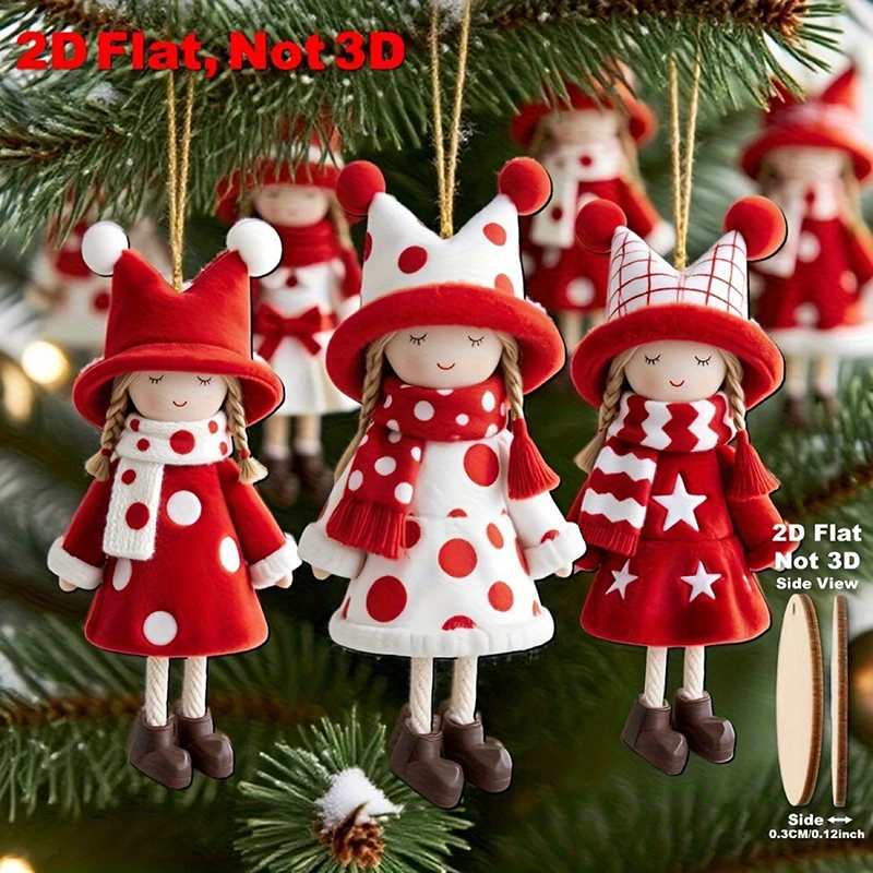 16Pcs Classic Red And White Design High-quality Christmas Girl Doll Decorations For Christmas