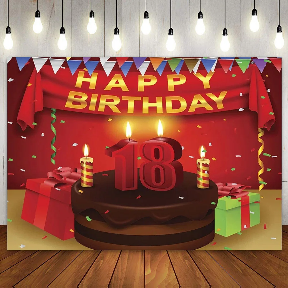 Happy 18th Birthday Party Decoration Cake Table Wall Banner Backdrop Red Black for Girls Boys Photography Background Customized