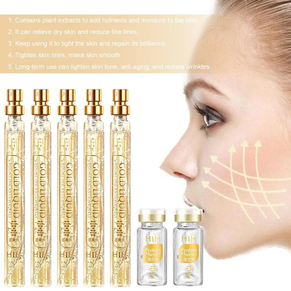24K Gold Face Serum Active Collagen Silk Thread Facial Essence Anti-wrinkle Moisturizing Hyaluronic Serum For Face Skin Care