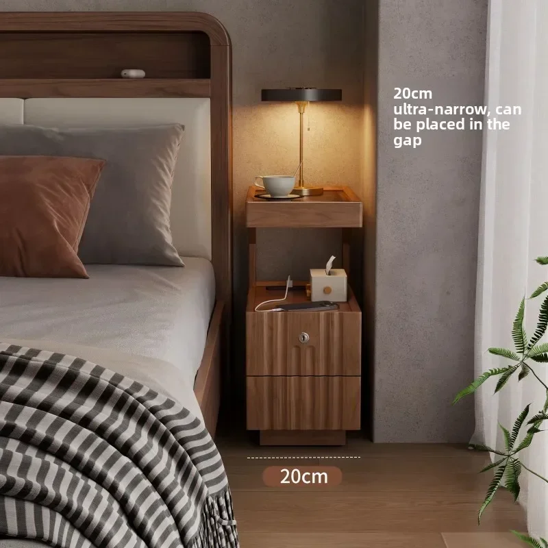 Modern Household GoodsBedside Table Solid Wood Bedroom Bedside Storage Cabinet Extremely Narrow Simple Smart Bedside Table