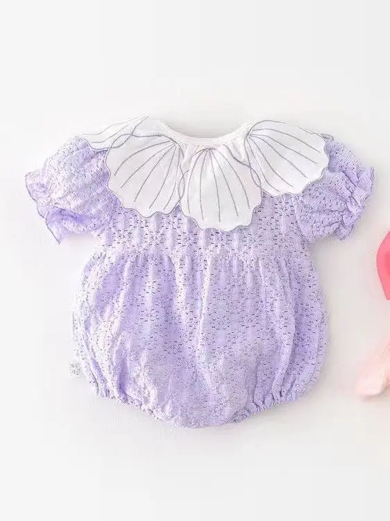 Bubble-Onesie für Kleinkinder, Mädchen, mit Rüschen, kurzen Ärmeln und Schleife vorne, süßes Sommer-Alltagsoutfit für Mädchen – Detail 4