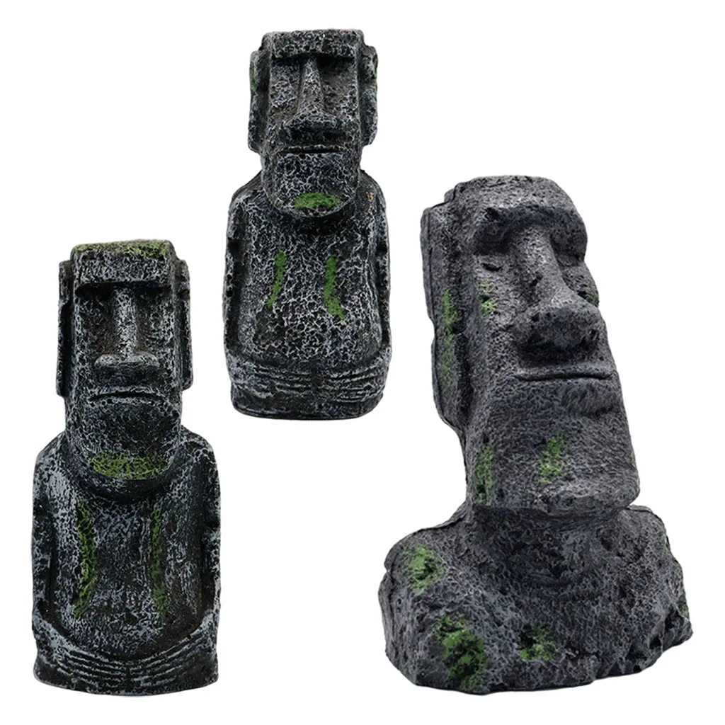 Fish Tank Moai Decor, Resin Easter Island Statues, Freshwater, Saltwater Aquarium Decor, Terrariums and Fairy Garden Ornaments