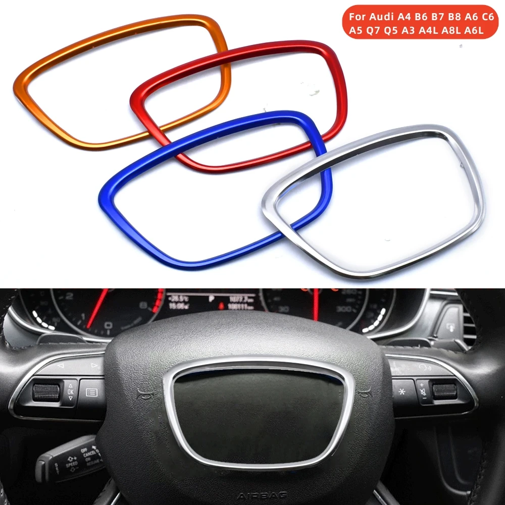 Cubierta de volante de coche para Audi A4, B6, B7, B8, A6, C6, A5, Q7, Q5, A3, A4L, A8L, A6L, pegatinas de marco de logotipo central, accesorios