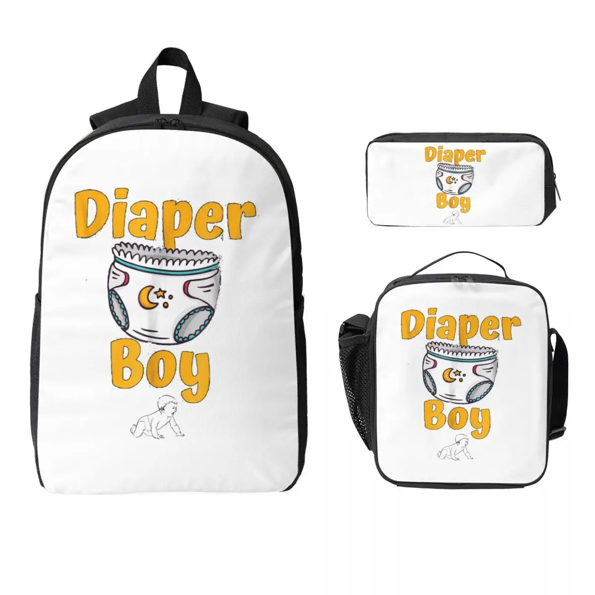 

Diaper Boy Backpack Student BookBag School Bag Computer Shoulder Bags 3ps Insulated Lunch Bag Pencil Case