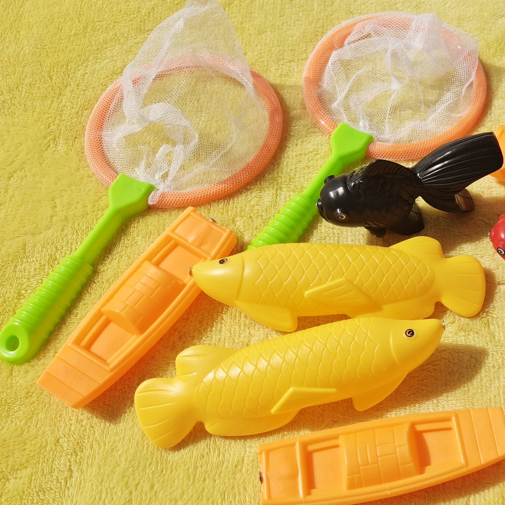 15Pcs Magnetic Fishing Toys Plastic Fish Goldfish Pretend Playset Large Arowana Boat Summer Bathtime Toy for Kids Children Gift