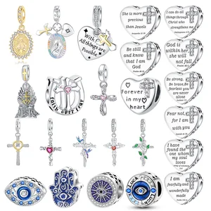 925 Sterling Silver Sayap Adik Cross Liontin Pesona Fit Asli 4 Mm Aperture Gelang Pesona Manik-manik Kalung DIY Wanita Perhiasan 10 pesona sayap penjualan terbaik - №