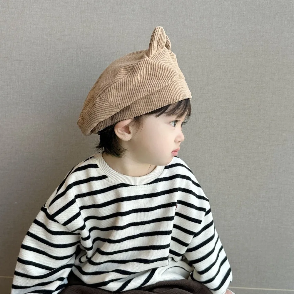 

Kawaii Cute Baby Corduroy Beret Flat Top Korean Cat Ear Beret Sweet Boy Girl Duck Tongue Cap