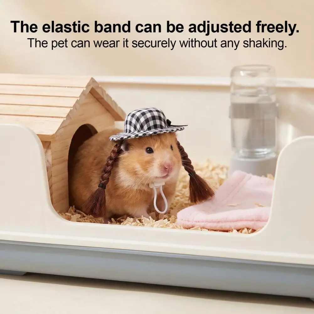Checkered Top Hat for Hamsters Hamster Wig Hat with Checkered Pattern Funny Braided Costume Accessory for Guinea for Gerbils