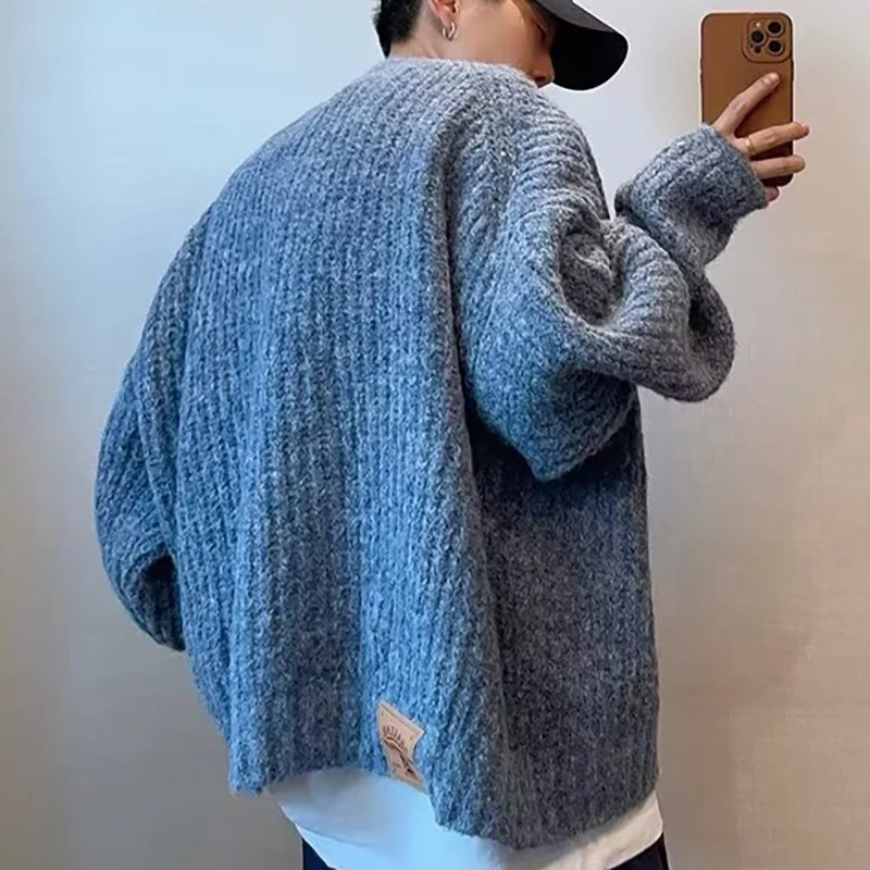 Herbst Winter männer Einfarbig Strickjacke Pullover Strickwaren Koreanische Taste Strickjacke Männlichen Vintage Pullover Hip-Hop Streetwear – Detail 7