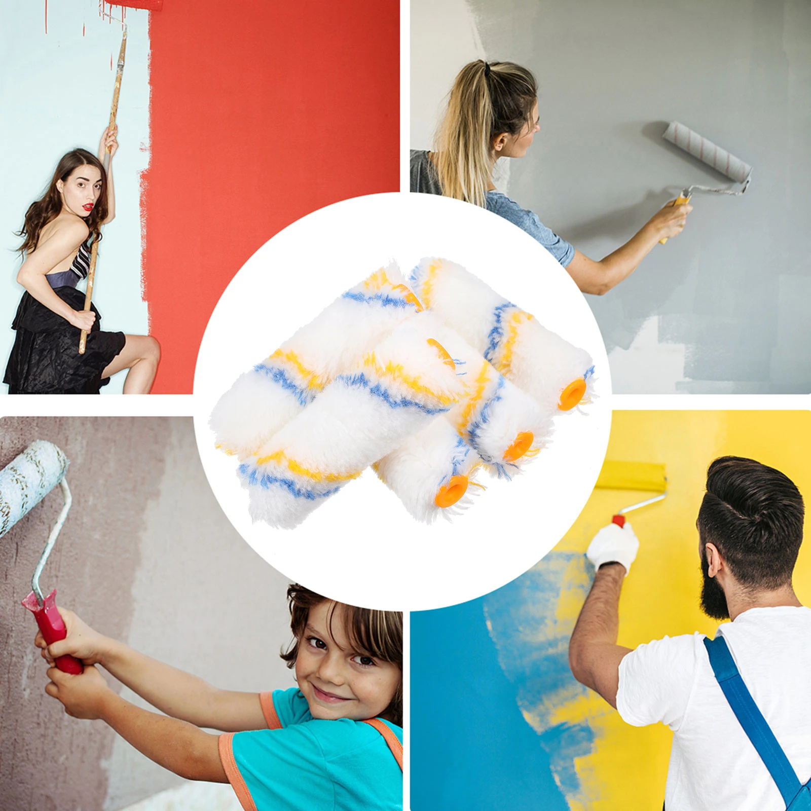 

10pcs Paint Roller Microfiber Wall Ceiling Cabinet Floor Oil Durable Flat Head House Painting Supplies for Crafts