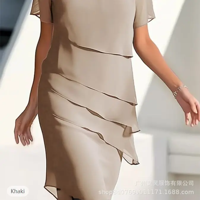 Robe Femme Fashion Solid Color 2025 Summer New Chiffon O-Neck Short Sleeves Casual Dresses Patchwork Style Streetwear Dresses