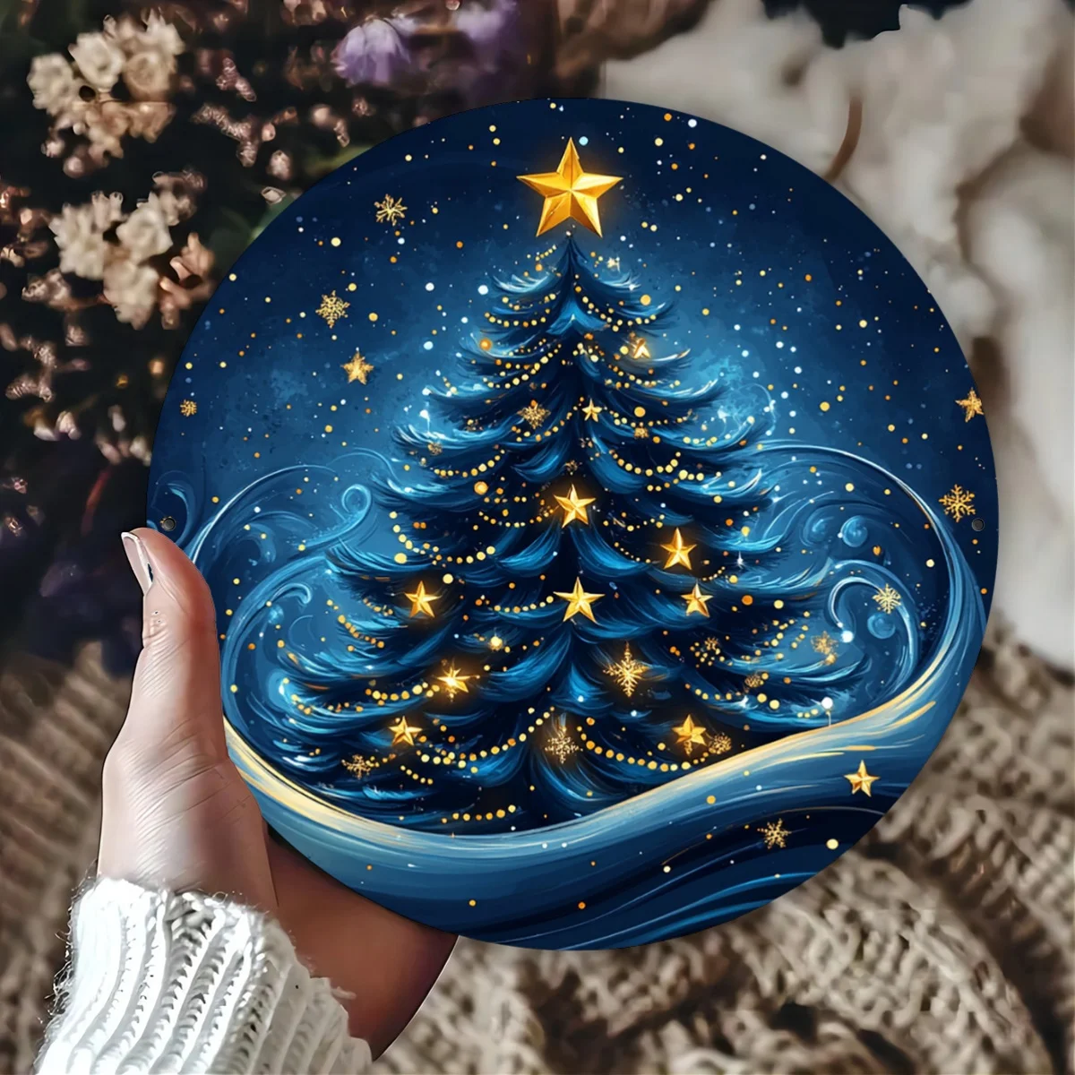 1pc Vintage Christmas Tree Round Metal Sign, Size 8X8 Inches (20X20 Cm), Suitable for Home, Cafe, Restaurant, Garage And Garden,