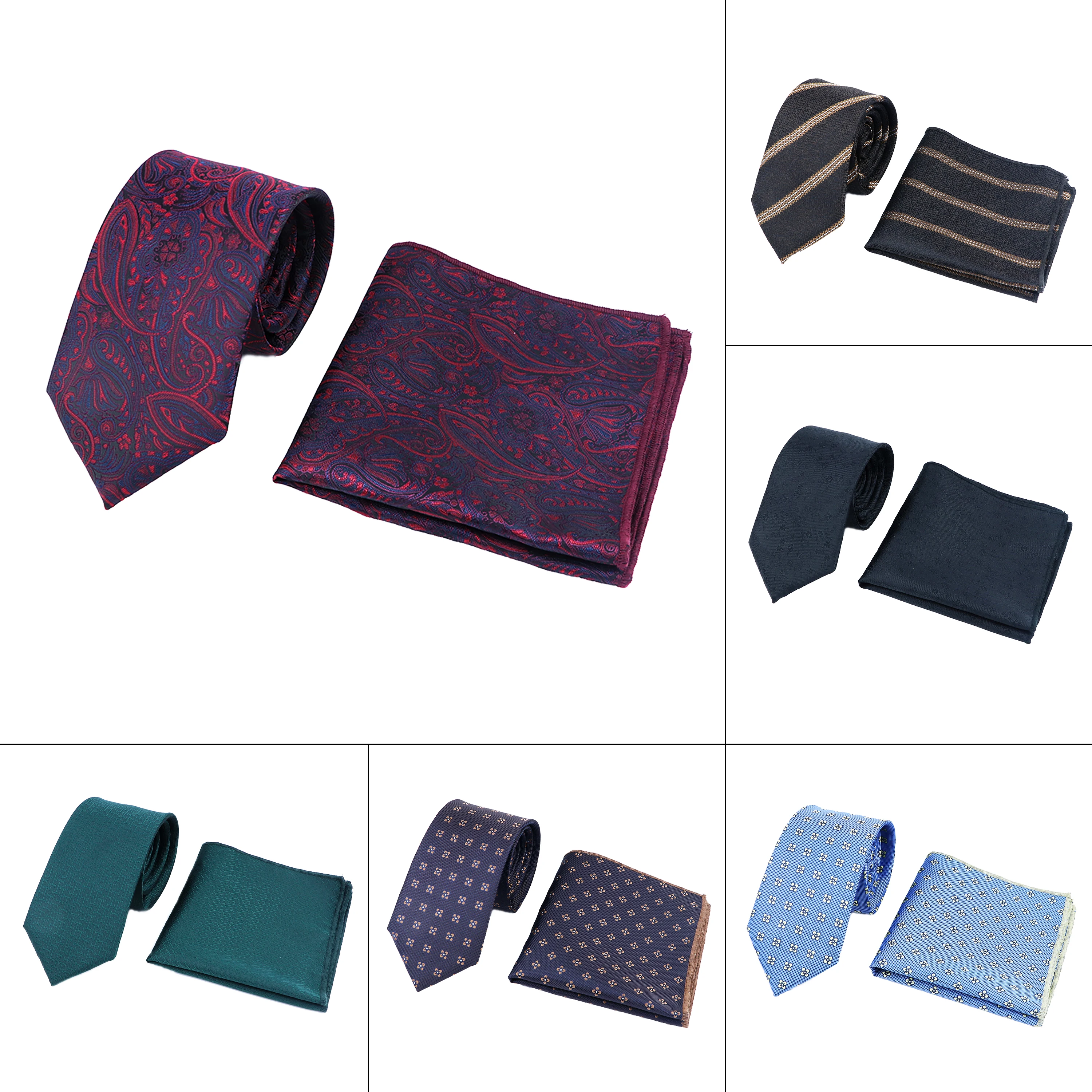 New Novelty Fashion Tie Pocket Square Handkerchief Set Red Paisley Necktie For Men Business Wedding Party Shirt Accessories Gift