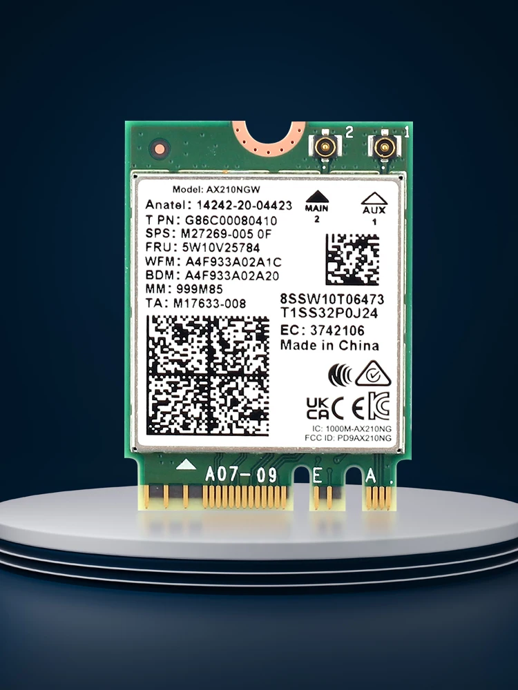 Carte sans fil WiFi 6E AX210 5374Mbps BT5.3 Tri-bande 2.4GHz/5GHz/6GHz 802.11ax, adaptateur réseau haute vitesse AX210NGW Fow Win10/11