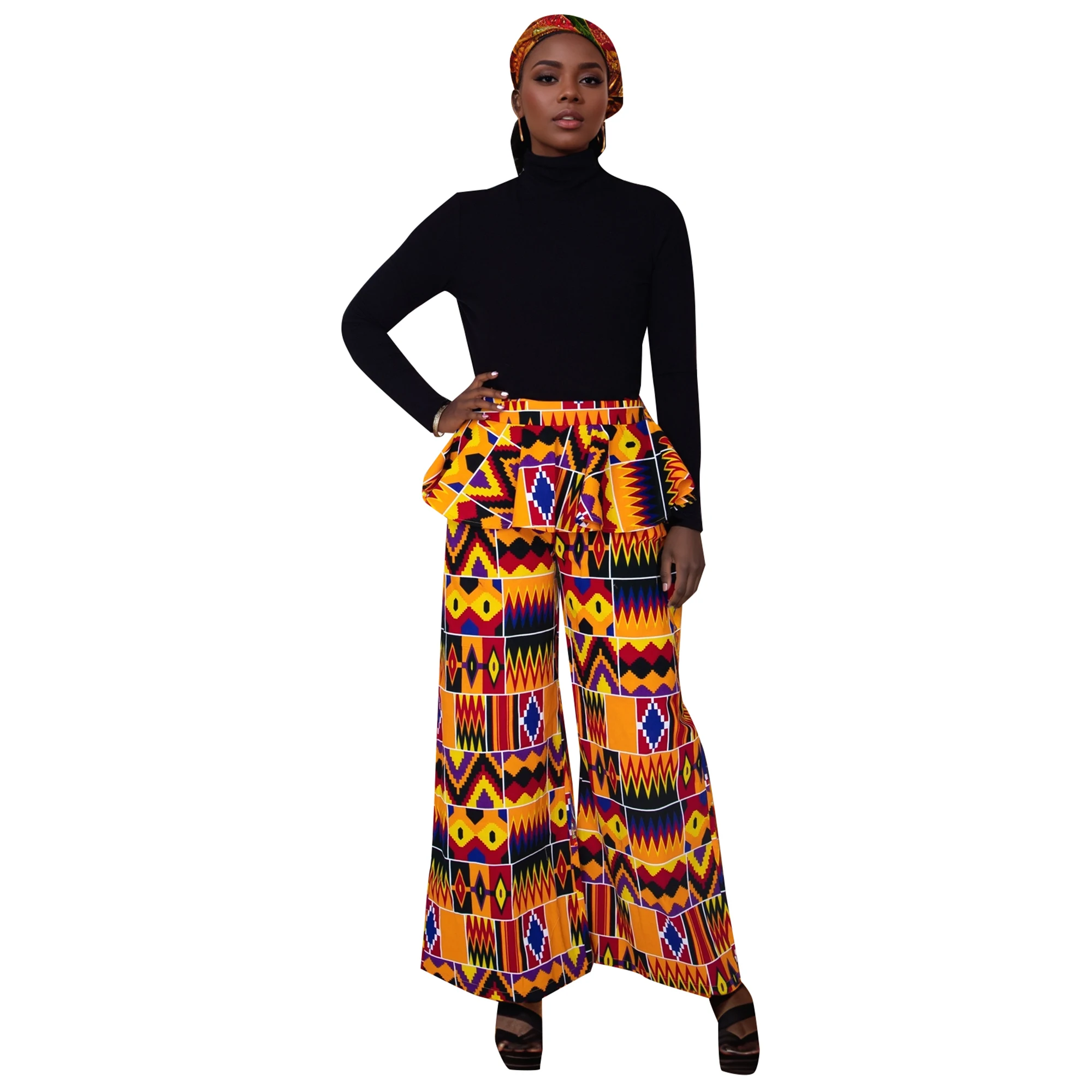 

Bintarealwax African Dashiki Print Pants for Women Two Piece set Of Women's Pants Traditional African Clothing WY11065