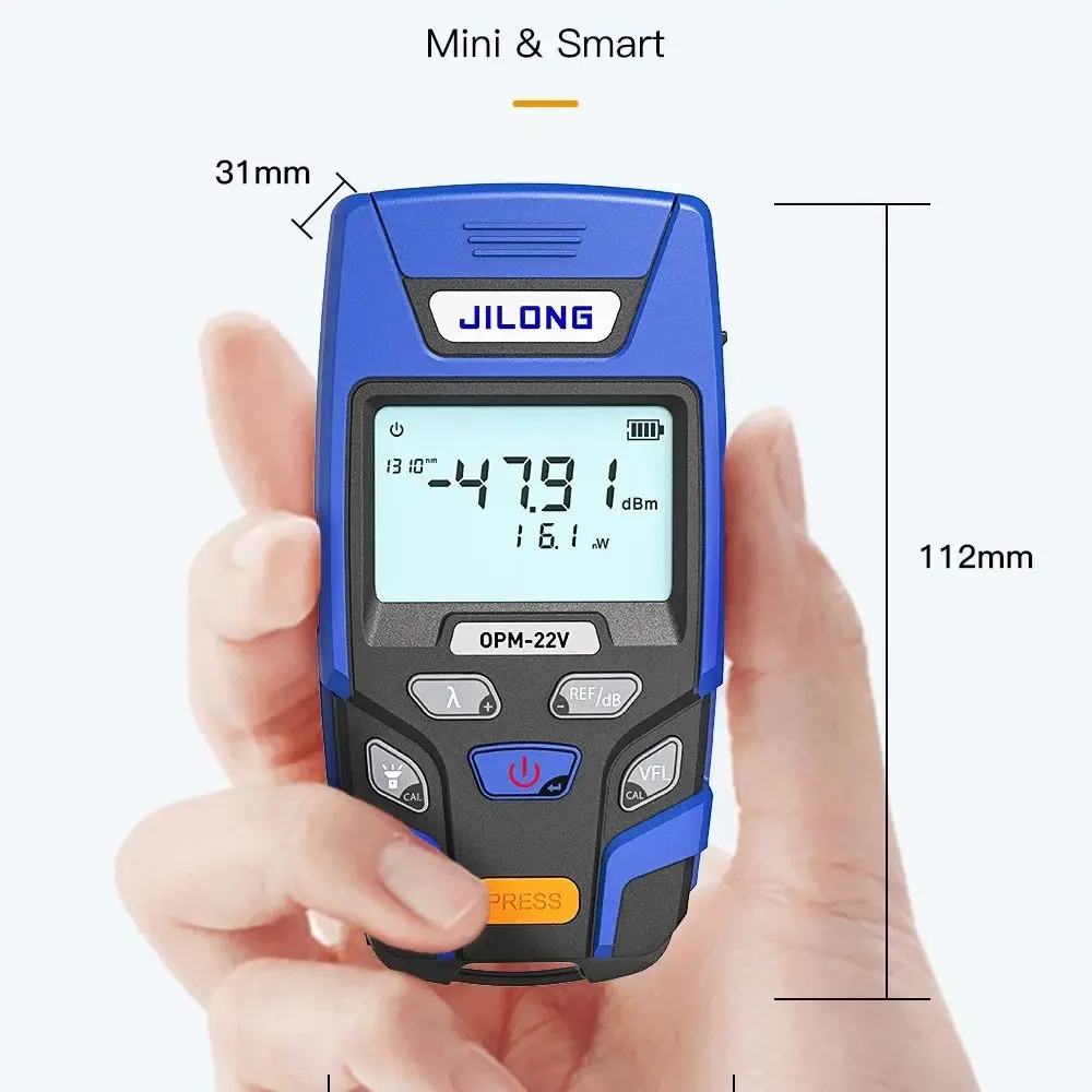 

JILONG OPM-22 Optical Power Meter with VFL, 7 Wavelengths -70~+10dBm Fiber Tester, Built-in LED Fiber Optic Power Meter 10mW