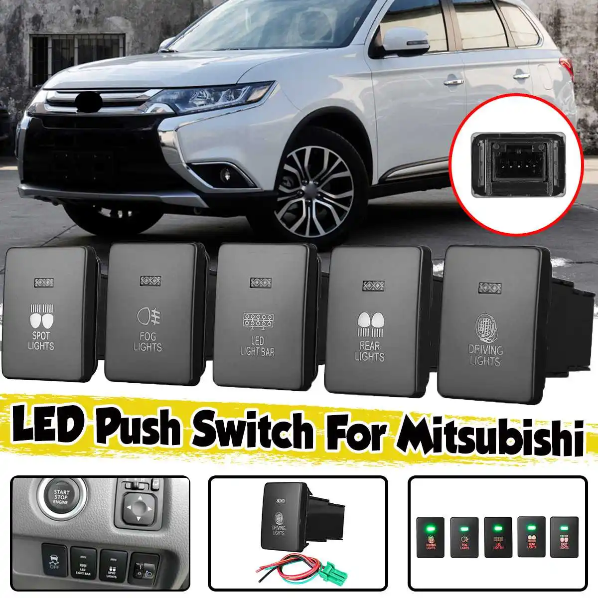 12V 3A DRL LED Light Parking Radar Battery Power supply Steering Sheel Music Switch Button For Mitsubishi Outlander Triton