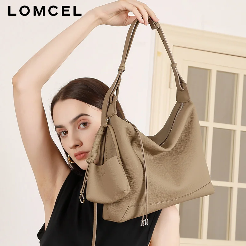 LOMCEL 101 Newly launched small and minimalist leather shoulder bag with large capacity for daily commuting, high-end and fashio