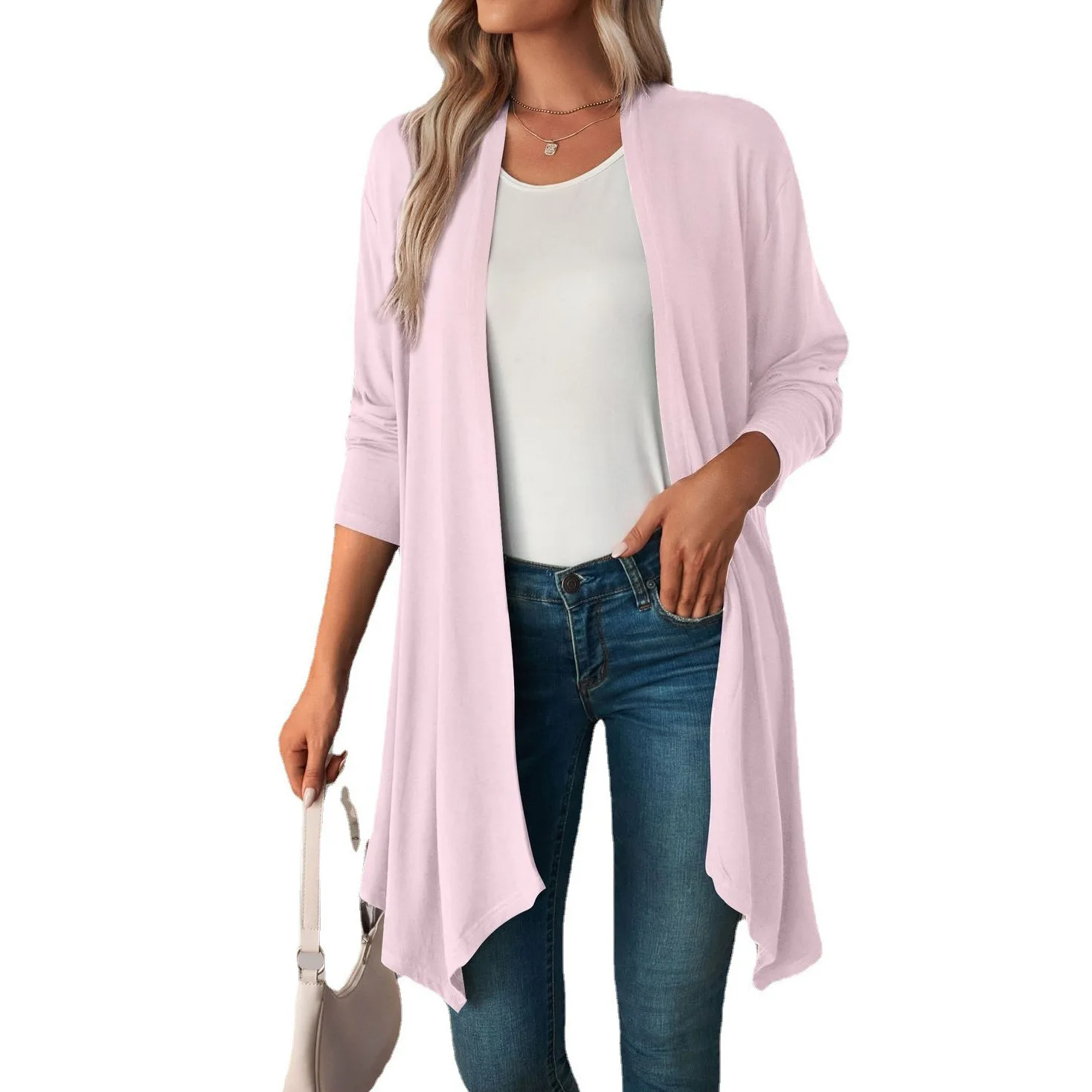 New Arrival Casual Lightweight Long Sleeve Cardigan for Women Solid Soft Drape Open Front Coat (S-2XL)