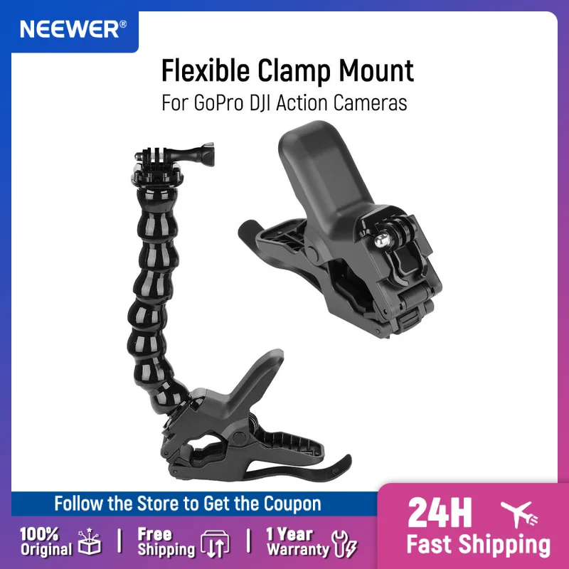 NEEWER Flexible Clamp Mount Compatible with GoPro DJI Action Cameras Desk Pole Clip Mount with Tube & Adapter Accessories GP-80