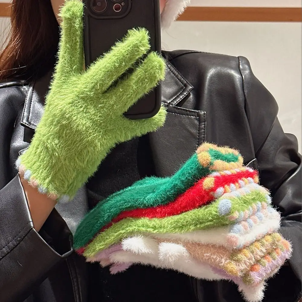 Soft Korean Style Mink Velvet Gloves Touch Screen Keep Warm Fleece Women's Gloves Elastic Ski Mittens for Cycling Skiing