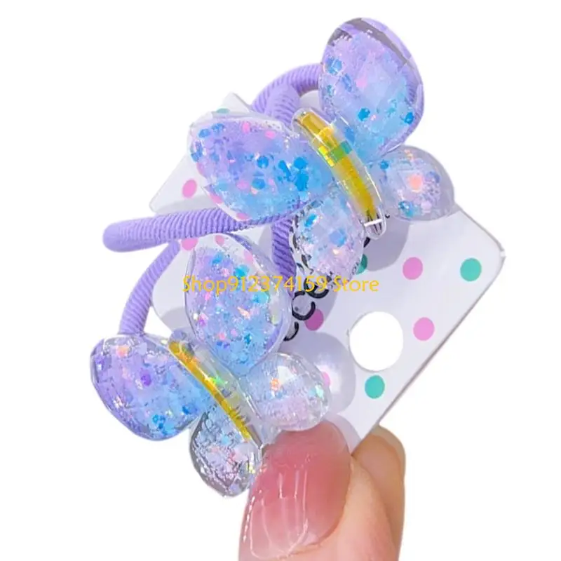 

G5AE Lovely Butterfly Hairband Set of 2 for Lady Casual Sweet Elastic Hair Rope Hair Ties Ponytail Holder Kids Hair Accessory