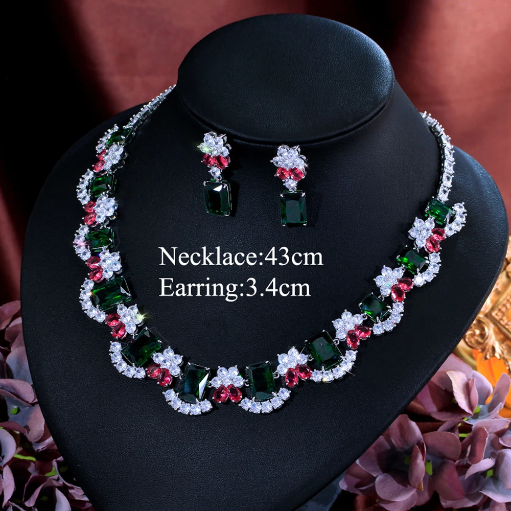 CWWZircons Vintage Multicolor Cubic Zirconia Luxury Big Chunky Necklace Sets for Women Bridal Party Wedding Decor Jewelry T0979