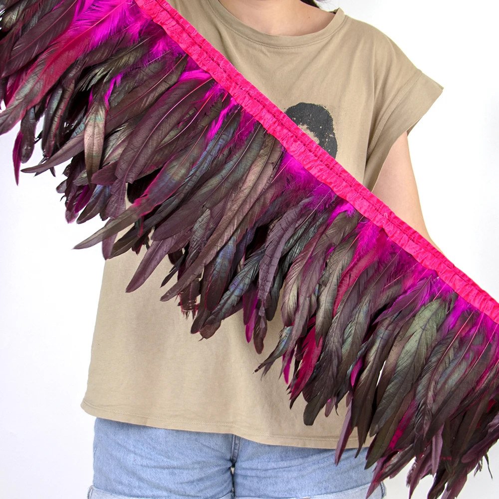 1m 2m Rooster Feather Trim Dress Women Accessories Quality Soft Natural Cock Plumes Fringe Ribbon Party Creative Clothing Decor