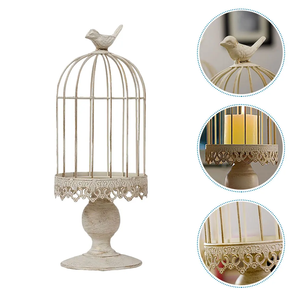 

Iron Birdcage Candleholder Simple Beige Creative Home Stand Wedding Shelf Ornament Large Retro Bedroom Living Room Office