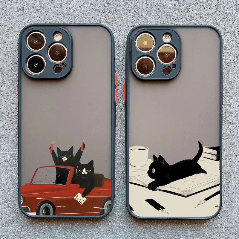 Cute Cat Goblet Drink Couple Phone Case For iPhone 17 12 11 Pro Max 16 15 14 13 Pro Max Mini X XR X 16 15 Plus Shockproof Cover