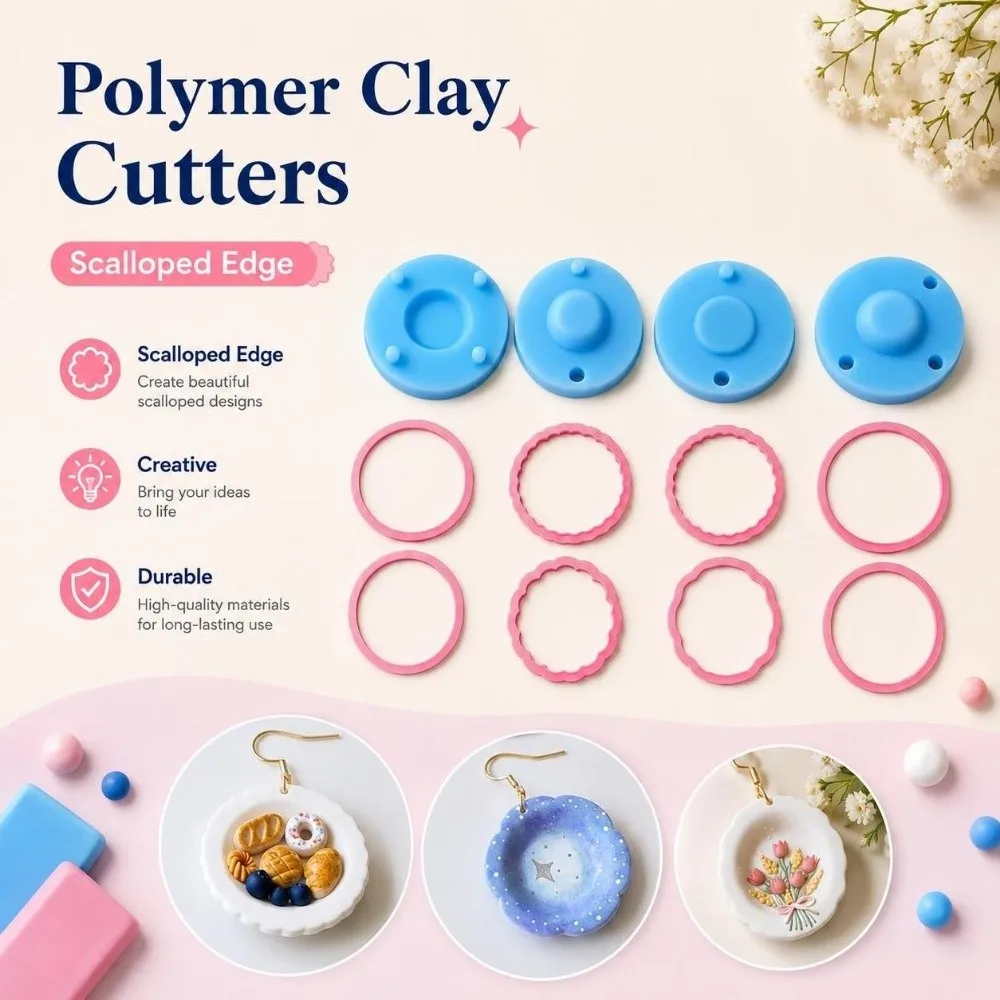 Scalloped Edge Plate Polymer Clay Cutters Creative DIY Craft 3D Plate Clay Earring Molds Unique Durable Polymer Clay Tools