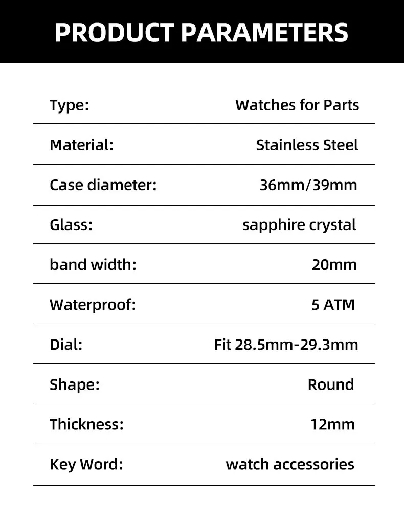 36mm/39mm Rose Gold Case Diamonds Bezel Sapphire Mod Parts NH34 NH35 NH36 NH38 NH39 NH70 NH72 ETA2824 PT5000 Movement