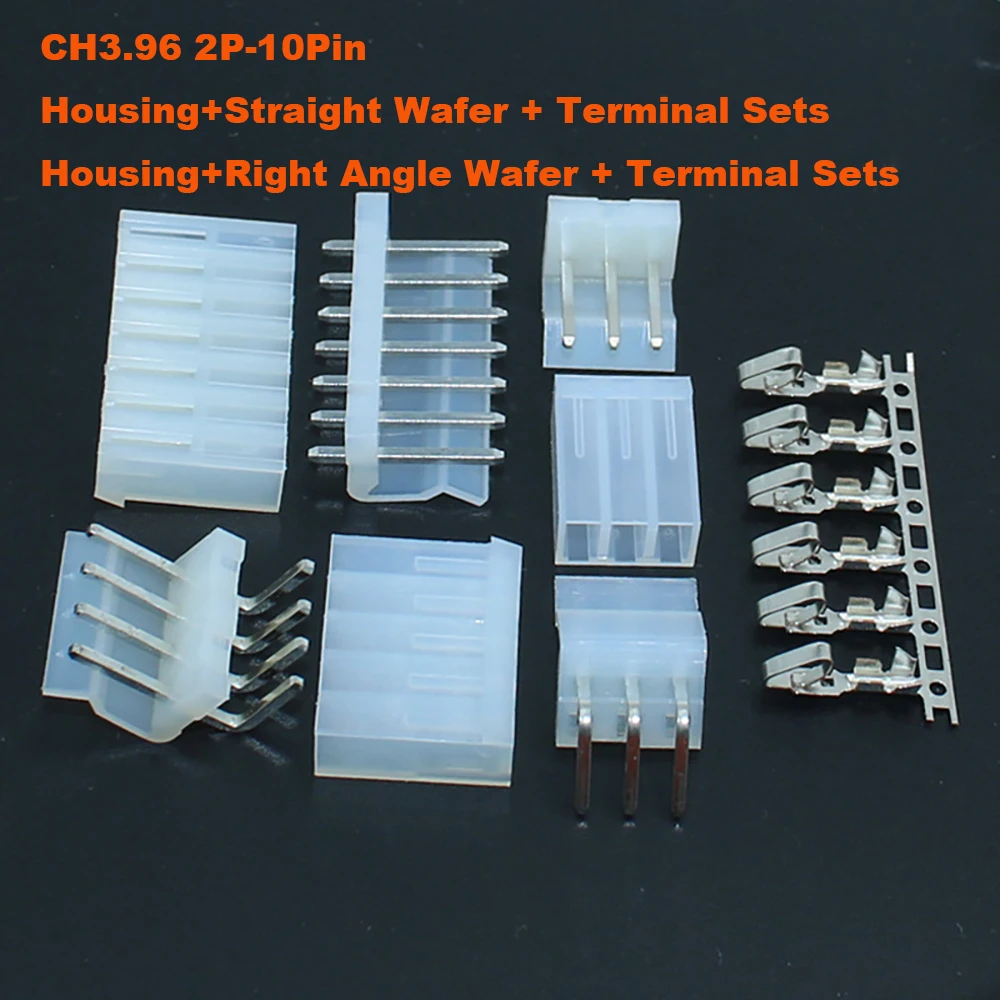 

20Set CH3.96mm Housing Right Angle/Strainght Wafer 2/3/4/5/6/7/8/9/10Pin 3.96mm Wire Connector Female Socket+Male Pin+Terminal