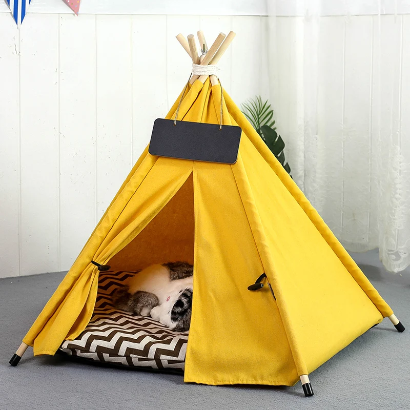 Pet Teepee Dog Cat Bed Tent with Thick Cushion Portable Puppy Houses for Cats Dogs Rabbits Up to 15kg/33lbs