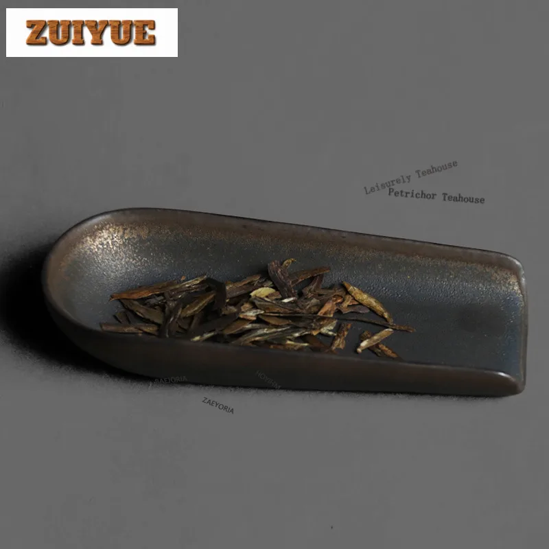 Coarse Pottery Kiln Fambe Tea Scoop Handmade Tea Leaf Holder Chahe Shovel Awakening Tea Ladle Puer Teaware Decoration Craft