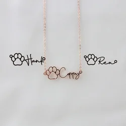 Collier personnalisé de patte de chien, bijoux de charme d'animal familier, nom personnalisé, impression manuscrite, Initial Sophia, cadeau