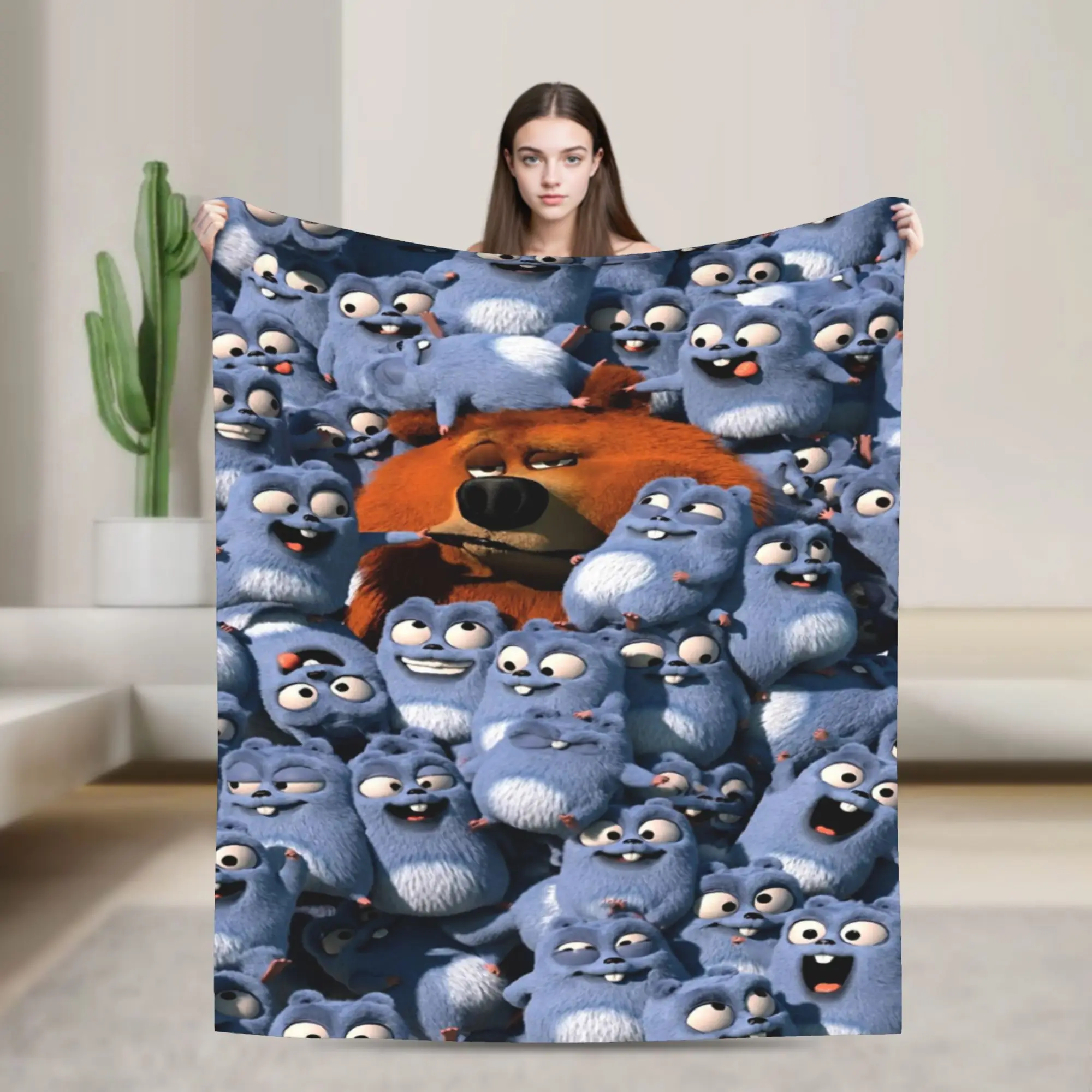 Grizzly And Lemmings  Throw Blanket for Couch  Soft Cozy Plush Blanket 50x60 Inches Multiple Sizes Bedspreads for All Seasons
