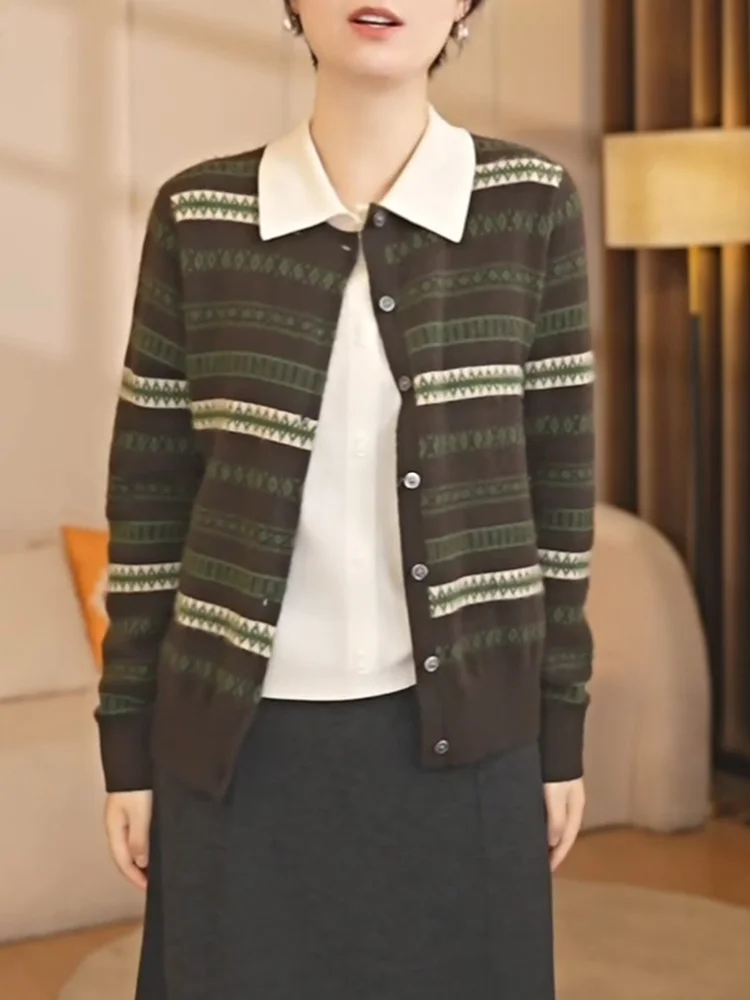 

Retro High-End Open Cardigan Sweater round Ne Long Sve Faionable Versatile Autumn New Arrival plus Size Women's Camere