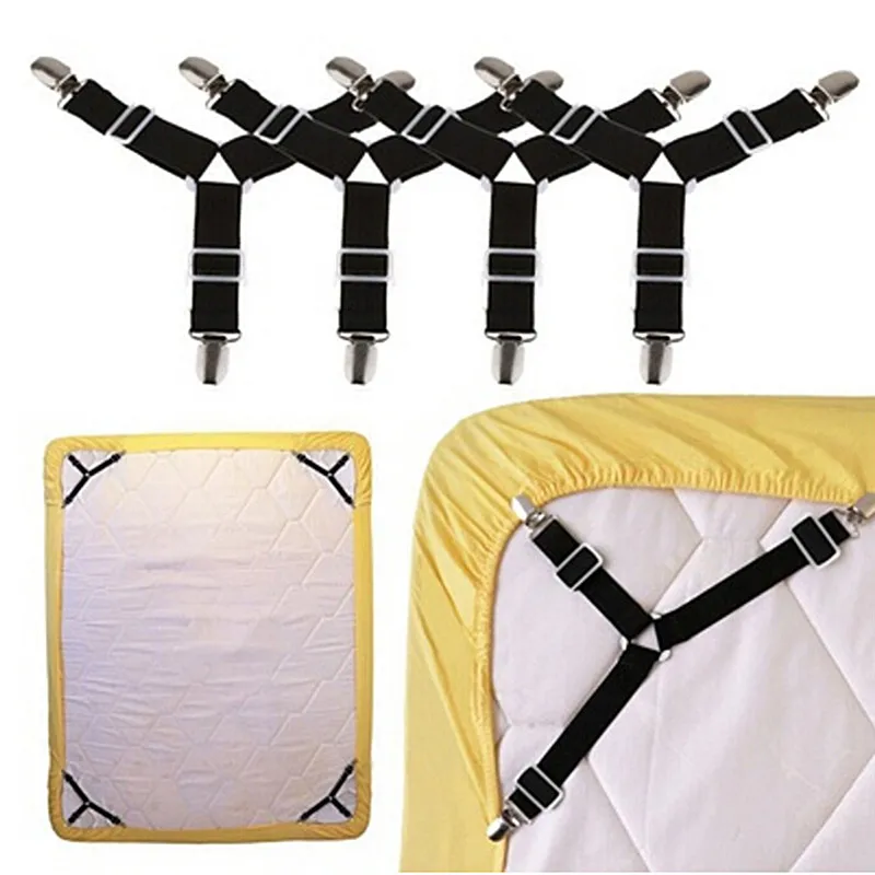 

2pcs Bed sheet Fasteners Clips Adjustable Triangle Elastic Suspenders Gripper Holder Straps Sheet Clip for Mattress Covers