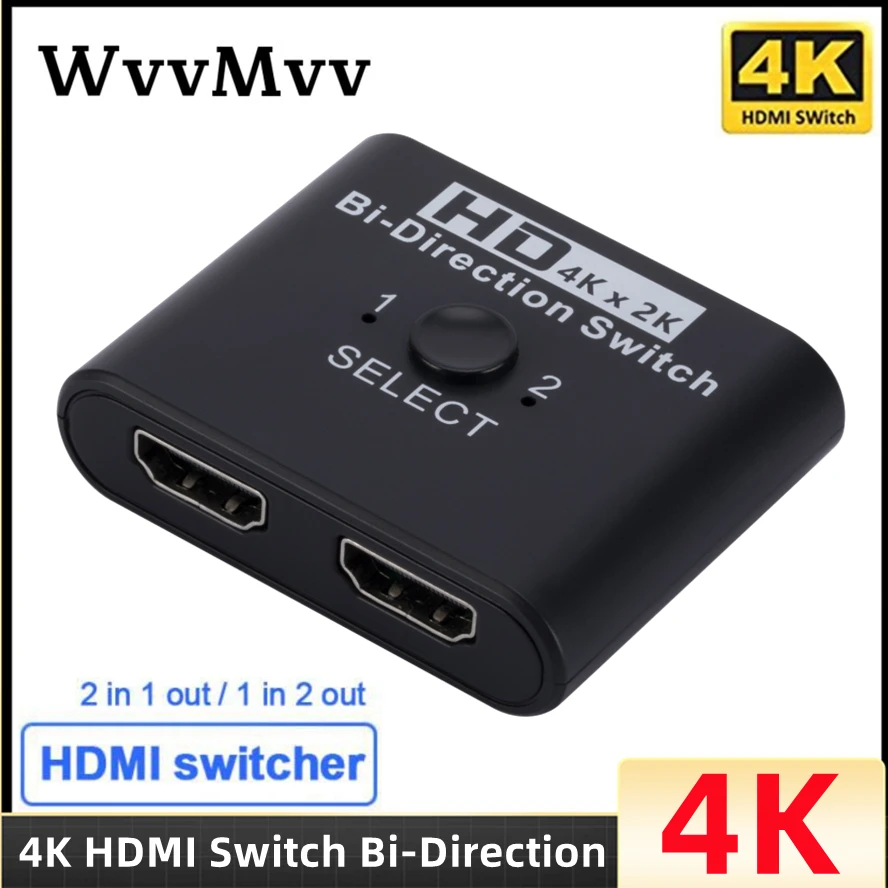 

4K 2K HDMI Switcher Bi-Direction 2 Ports HDMI Switch 1x2/2x1 Adapter 2 in 1 Out Converter for Laptop PC PS4 Xbox TV Box Adapter