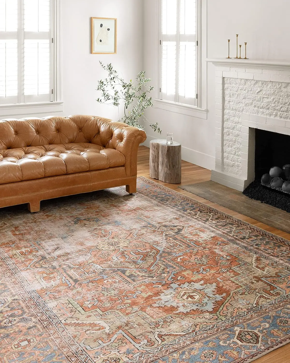 Polypropylene Area Rug, Modern Transitional Pattern Floor Carpet For Living Room Dining Area And Bedroom, Durable Non Shedding Large Indoor Mat, Terracotta And Sky Single Pack