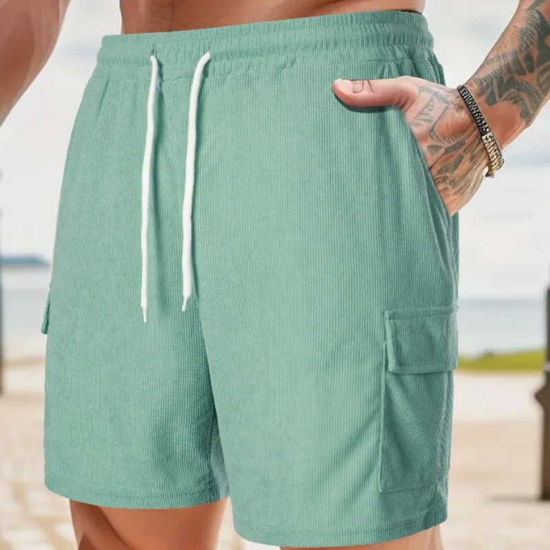 Fashion Multi Pockets Cargo Shorts Mens Vintage Patchwork Texture Ribbed Corduroy Shorts For Men 2025 Summer Casual Loose Shorts