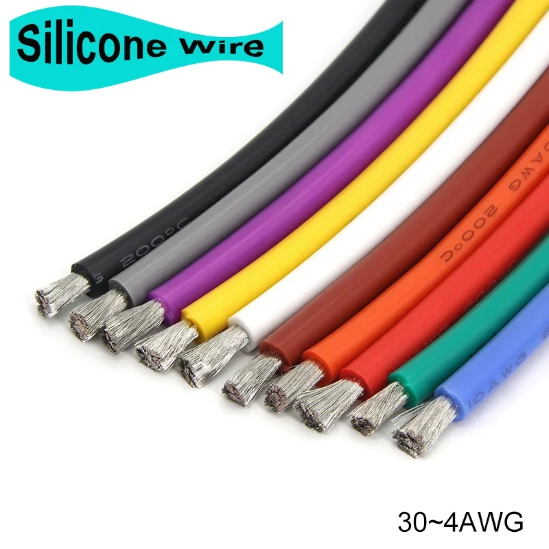 Filo di Silicone morbido 1/5M 30 28 26 24 22 20 18 16 15 14 13 12 10 8 6 4AWG filo elettrico di rame flessibile ad alta temperatura